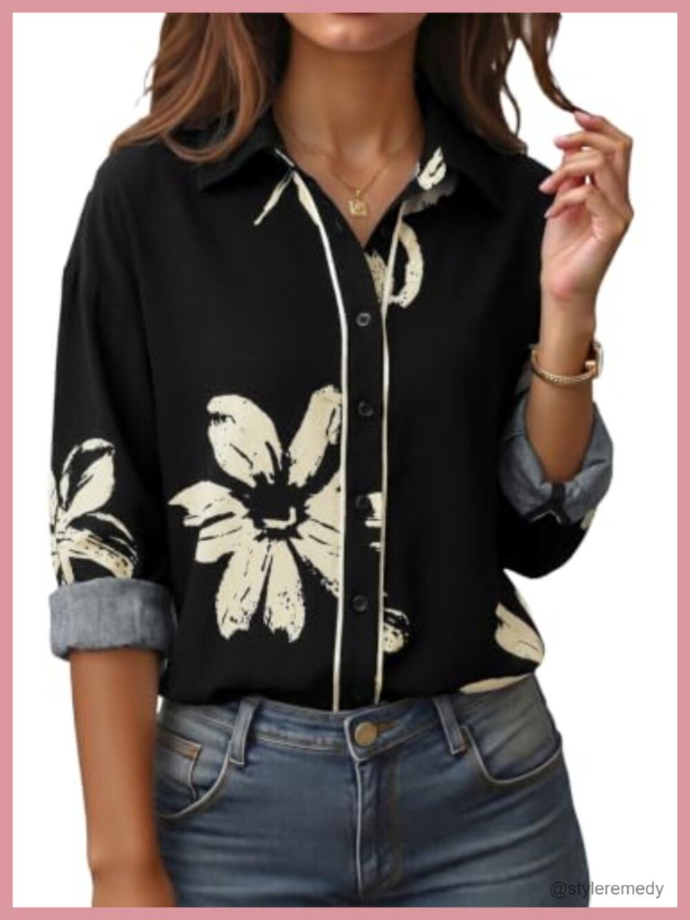Womens Button Down Blouse Long Sleeve V Neck Polka Dot Oversized Top